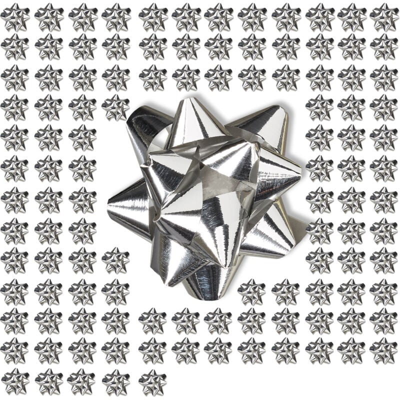 300 x Geschenkschleifen, selbstklebend, kleine Dekoschleifen für Weihnachten & Geburtstag, Zierschleifen, Ø 5 cm, silber