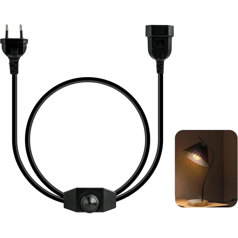 100cm Europa-Verlängerungskabel LED-Lampen, Europa-Flachstecker, stufenlos dimmbar für LED-Lampen, Energiespar-Dimmer-Steckdose