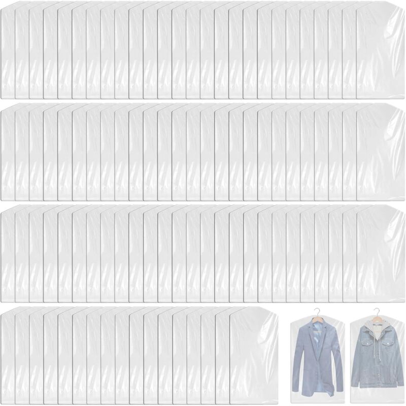 100er-Pack Kleidersäcke – Transparenter Kunststoff – Staubdicht – Für Anzüge, Kleider, Jacken, Hemden – 60 x 100 cm