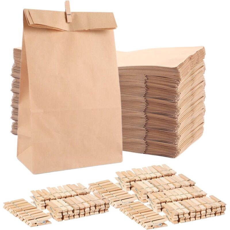 100er-Packung braune Kraftpapiertüten – 15 x 9 x 27 cm – Kleine Geschenktüten aus Papier für Süßigkeiten, Kekse, Geschenkpapier