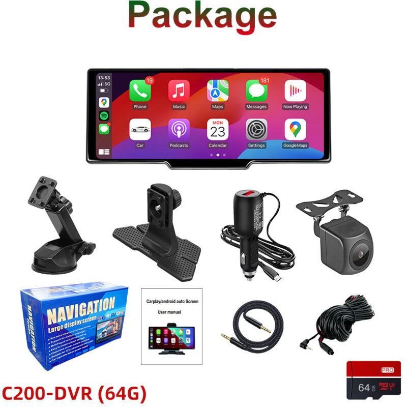 10,26-Zoll-Autoradio mit kabelloser Technologie, Apple CarPlay, 4K-Dashcam, 1080p-Rückfahrkamera, Sprachsteuerung, Touchscreen, Android Auto,