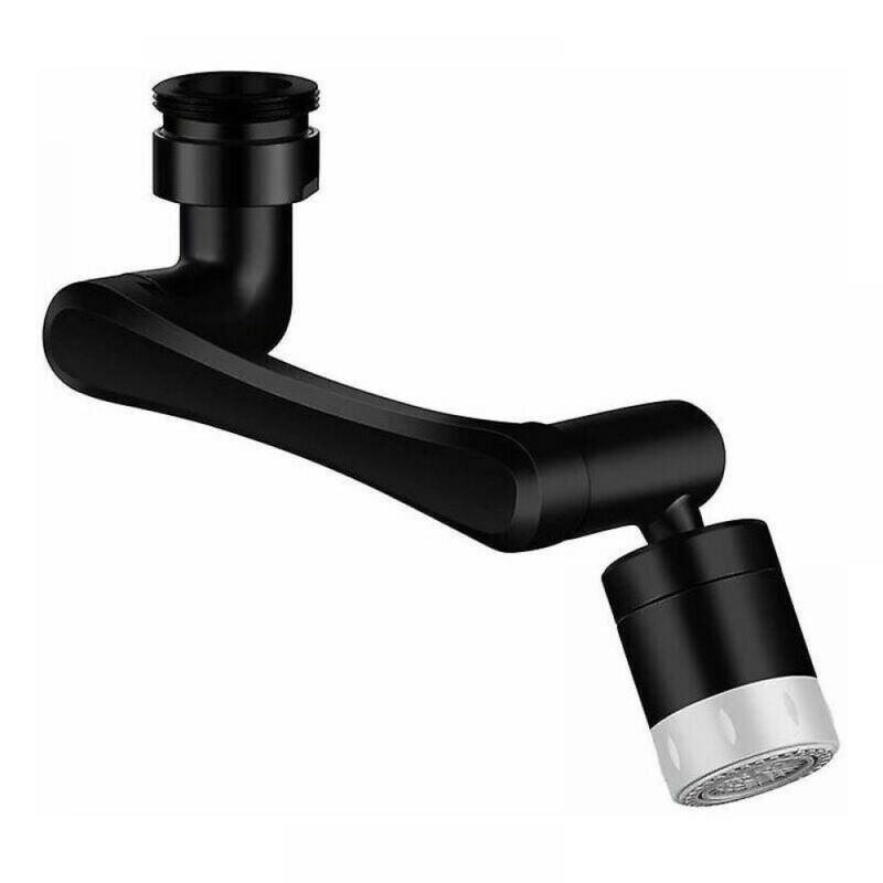 1080 + 360 Grad drehbarer Wasserhahnbelüfter, schwarz, Badezimmer-Gesichtswaschen und Zähneputzen, rotierender mechanischer Verlängerungsarm