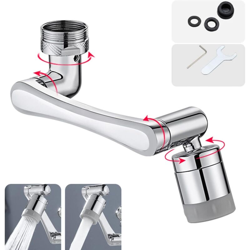 Keyoung - 1080° Grad Drehbarer Multifunktionaler Verlängerungshahn, Wasserhahn Aufsatz mit 2-Fach Einstellbarer Perlator für Küche Bad, 1080°