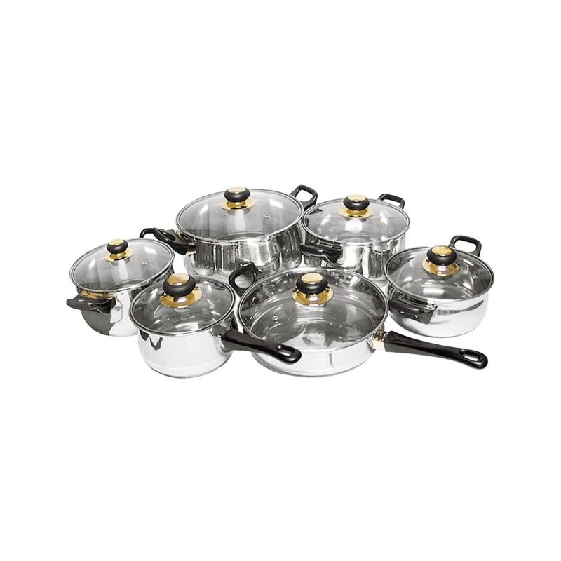Spetebo - Stahl Kochtopf-Set - 12-teilig - Pfannen und Töpfe mit Glas Deckel