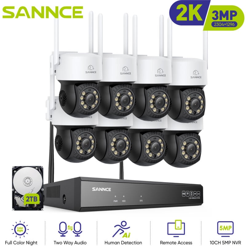 10CH Wifi Videoüberwachungssets Kamera Outdoor Nachtsicht E-mail Alarm IP66 cctv wifi Sicherheit Kamera System - 2TB hdd - Sannce