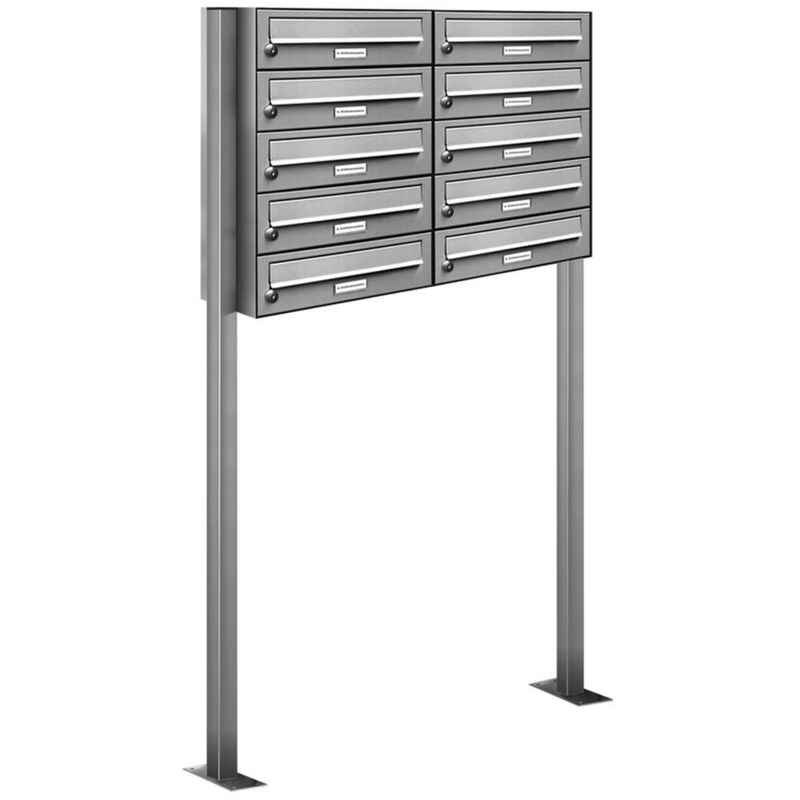 10er Edelstahl Stand Briefkasten Anlage Freistehend