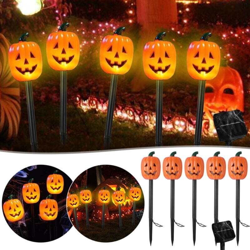 10er-Pack Halloween-Kürbis-Solarlaternen, orangefarbene Gartenstecker für Halloween-Dekorationen, für Garten, Rasen, Terrasse
