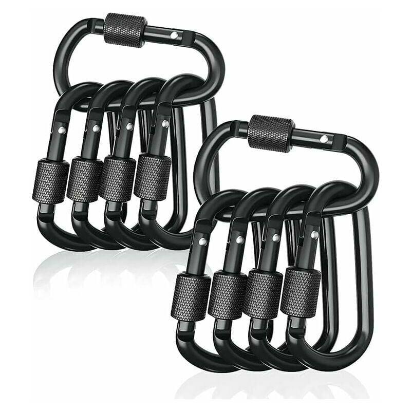 10 Stück schwarze D-förmige Karabiner, Aluminium-Karabiner für Wandern, Radfahren, Seil, Angeln, Camping, Zelte und Schlüsselanhänger,