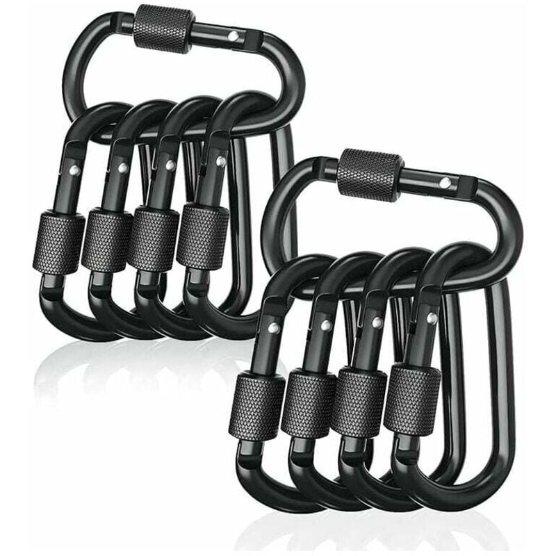 10 Stück schwarze D-förmige Karabiner, Aluminium-Karabiner für Wandern, Radfahren, Seil, Angeln, Camping, Zelte und Schlüsselanhänger,
