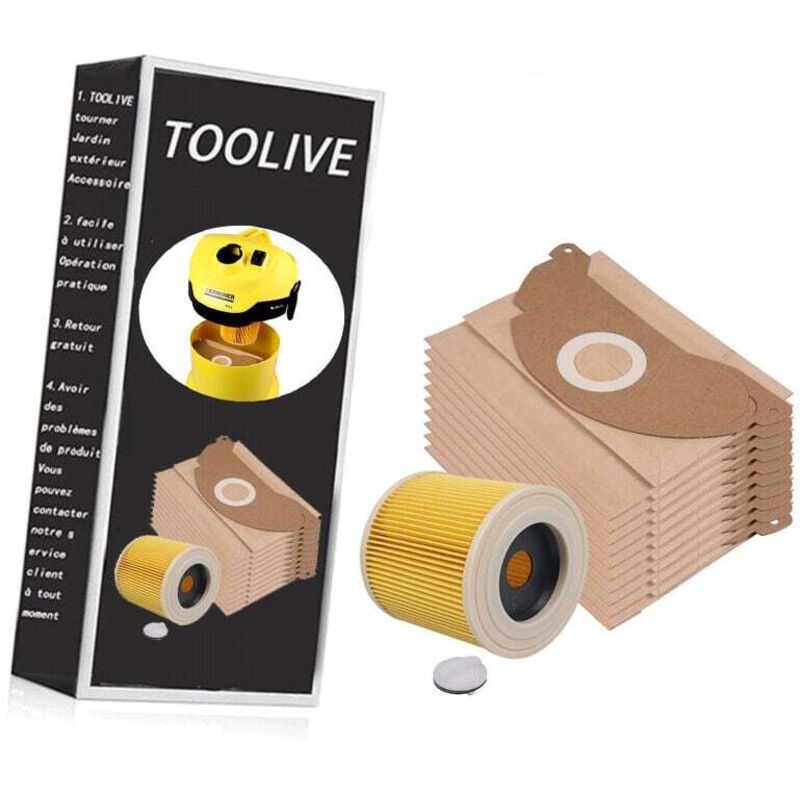 10er-Pack Staubsaugerbeutel + Filter für Kärcher A 2004, A 2024, A 2054, MV 2, Kärcher 6.904-322, Kärcher MV2 WD2 Premium-Papierbeutel für