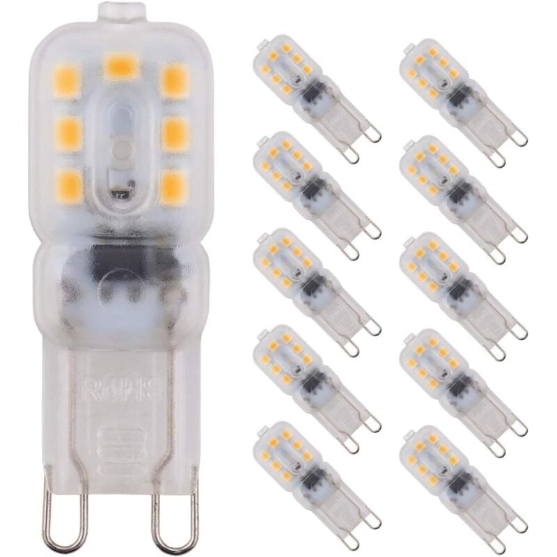 10er-Packung 2 W 14 x 2835 dimmbare G9-LED-Lampen, energiesparende LED-Lampen, Warmweiß 3000 K, 150 Lumen, entspricht 20 W Halogenlampe, AC 220–240