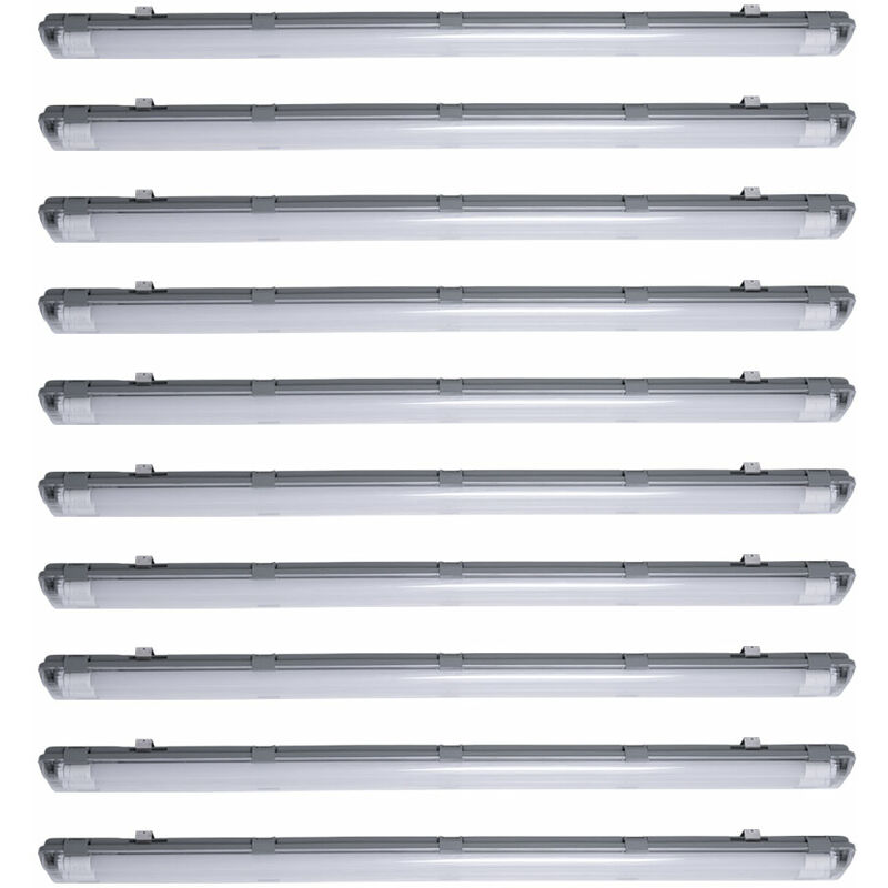 Feuchtraumleuchte led 156 cm neutralweiß led Röhre led Werkstatt Deckenleuchte 44 Watt Kellerlampe led, 2x T8 2x22W 2x 2000lm 4000K, h 6,3 cm, 10er