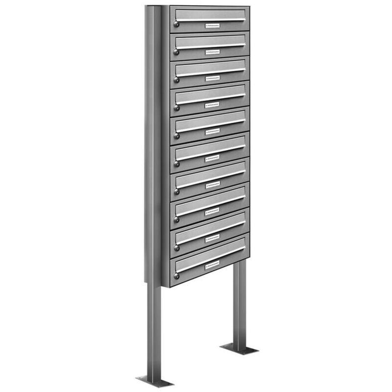 10er Standbriefkasten Anlage Freistehend Edelstahl / RAL 9007