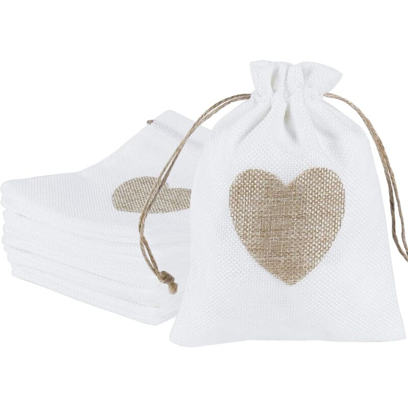 30 Stück 10 x 14 cm Jutebeutel, Herz-Jutetaschen-Set, kleine Beutel mit Kordelzug, durchgehende Geschenkboxen für Süßigkeiten und Schmuck für