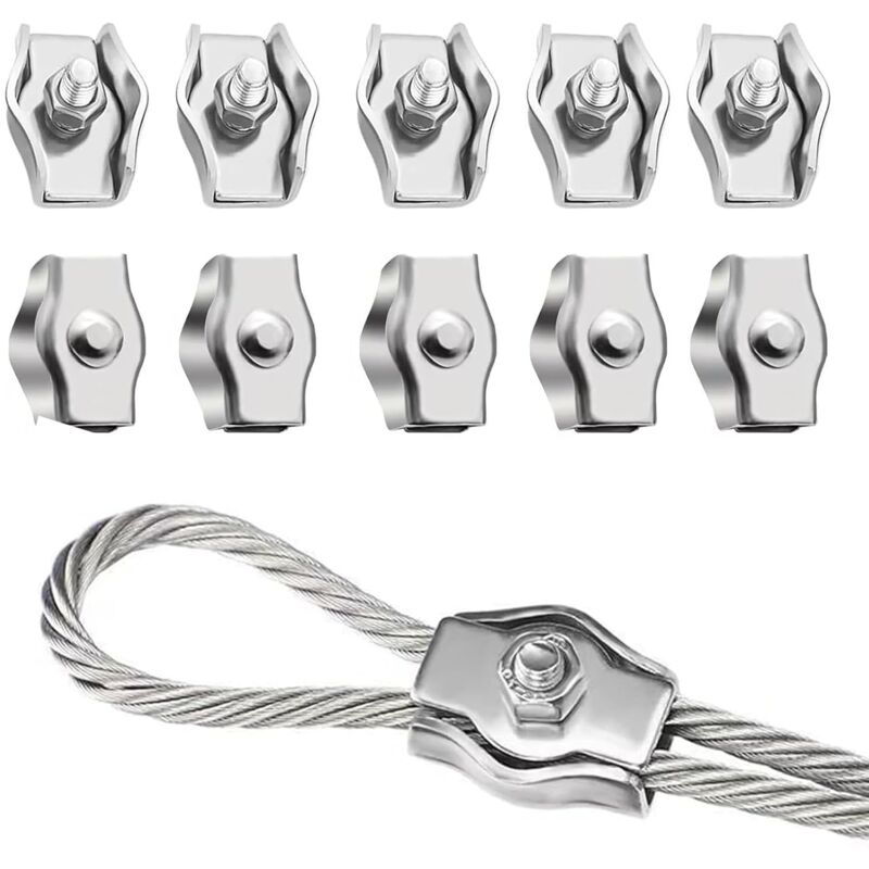 10Stück Seilklemm Drahtseilklemme M3,seilklemmen 3mm Edelstahl 304 Drahtseilklemmen Kabelklemmen für Drahtseil Stahlseil Wäscheleinenspanner Markise