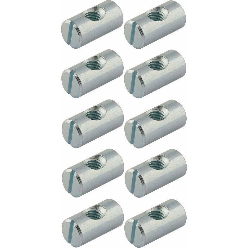 Dolaso - 10x Montagebeschlag Gewinde M6 x Länge 20mm x 10mm Chromstahl Mutter Verbinder Holzmöbel Babybett Kinderbett Tisch Stuhl Schrank Regal