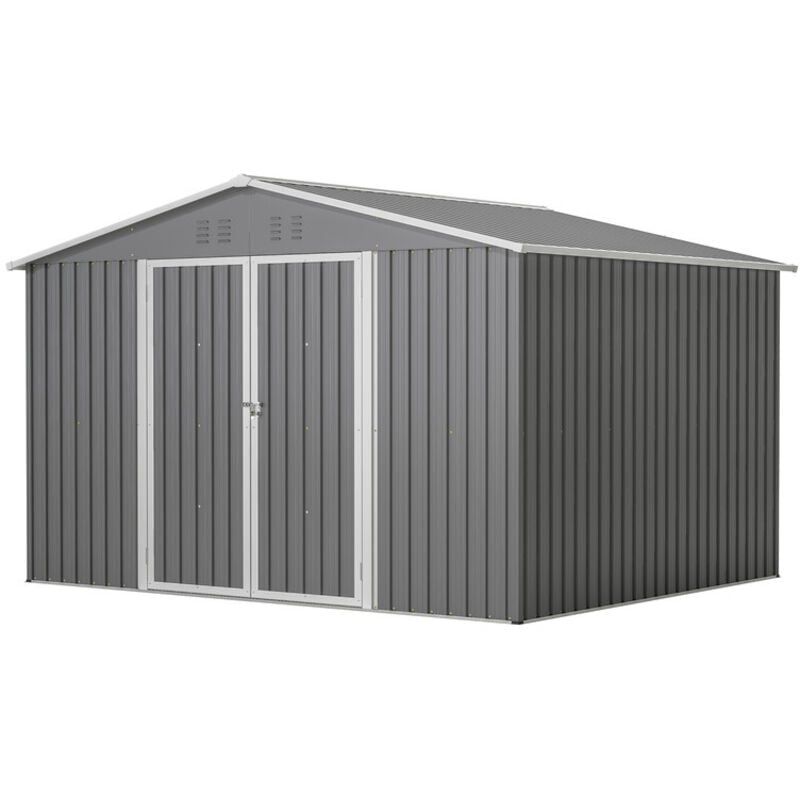 10x8ft Gartenhaus Gerätehaus Geräteschuppen Pultdach Satteldach incl. Fundament Metall Grau