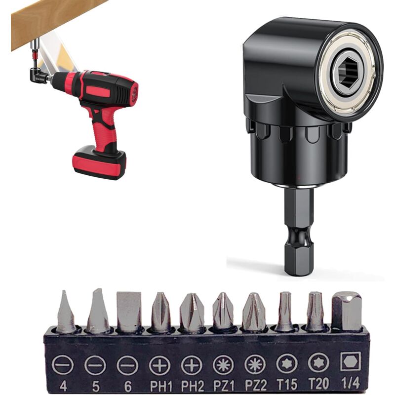 Bluedeer - 11 Stück Winkelschrauber Set, 105° Winkelschrauber für Akkuschrauber Winkelaufsatz, Winkelschrauber Vorsatz, Stecknussadapter