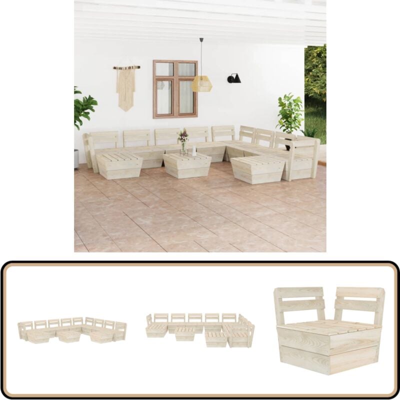 11-tlg. Garten-Paletten-Lounge-Set Imprägniertes Fichtenholz - Gartensortiment - Loungemöbel - Gartenpavillon - Outdoor Möbel - Holztisch