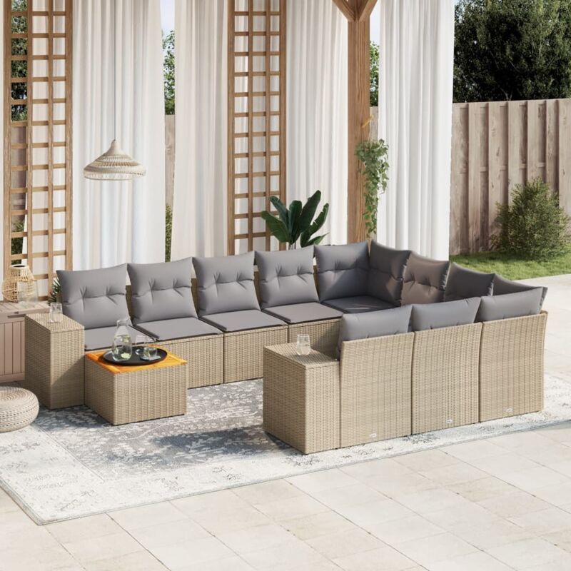 Vidaxl - 11-tlg. Garten-Sofagarnitur mit Kissen Beige Poly Rattan