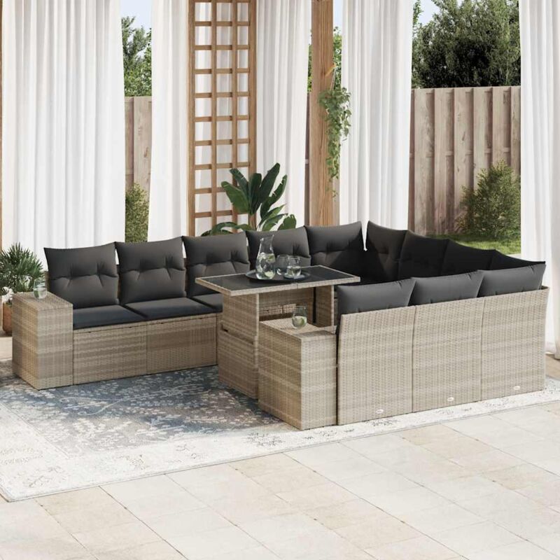 Vidaxl - 11-tlg. Garten-Sofagarnitur mit Kissen Hellgrau Poly Rattan