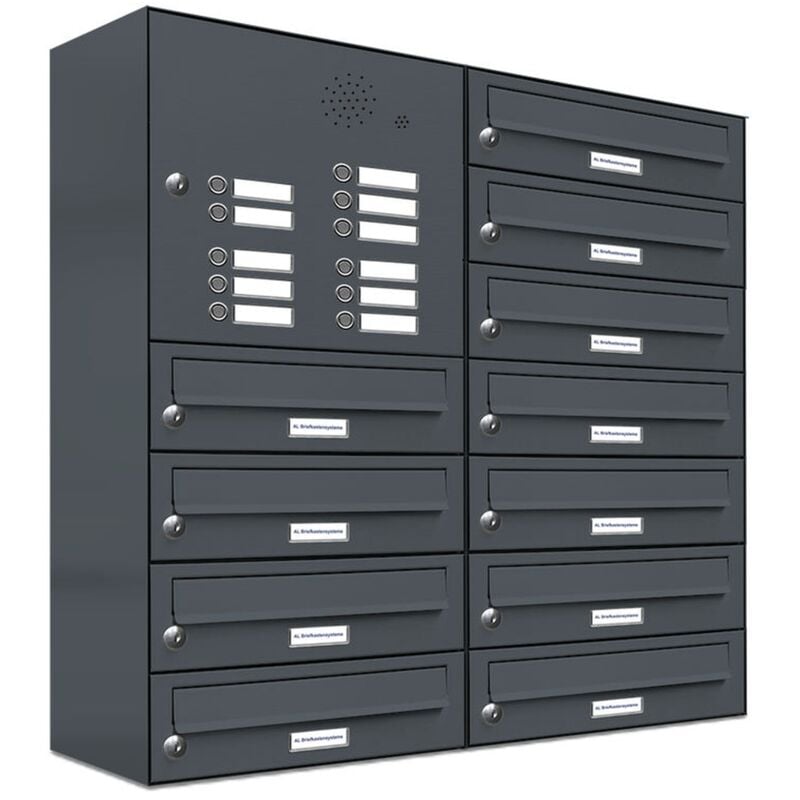 Al Briefkastensysteme - 11er Briefkasten Anlage Aufputz - Wandmontage ral 7016 Anthrazit Klingel