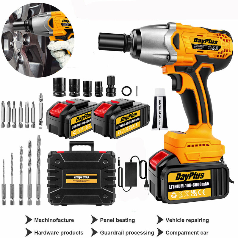 Dayplus - 1/2' 6000mAh 1800NM Kfz Schlagschrauber Schrauber Akkuschrauber Koffer + 2x Akku