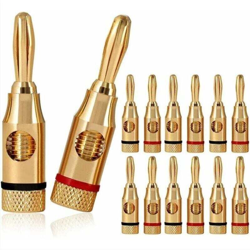 12 Bananenstecker, hochwertige 24-Karat-vergoldete Anschlüsse für HiFi-Lautsprecher, Lautsprecherkabel, Heimkino, Lautsprecherkabel