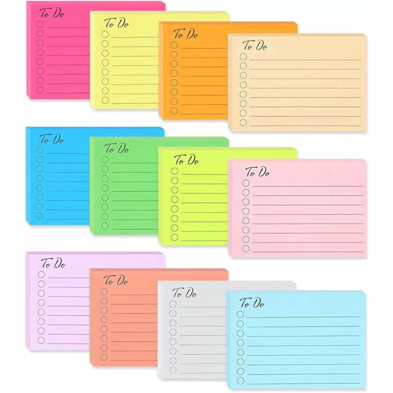 Bluedeer - 12 Blöcken Haftnotizen, 504 Blätter To Do Liste Haftnotizblock Linierte Notizzettel Sticky Notes Selbstklebend für Familie Schule Büro (10