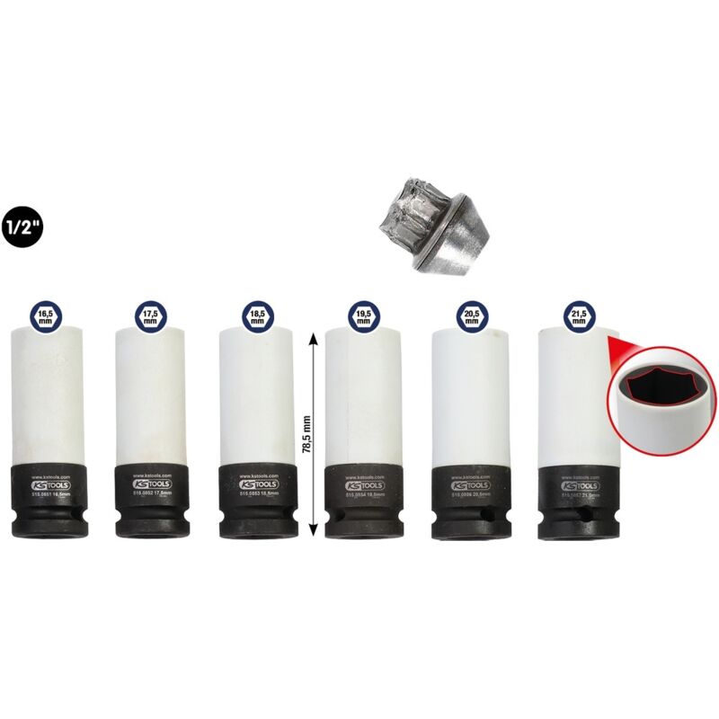 KS Tools 1/2 Spezial-Alu-Felgen Kraft-Stecknuss-Satz, 6-tlg