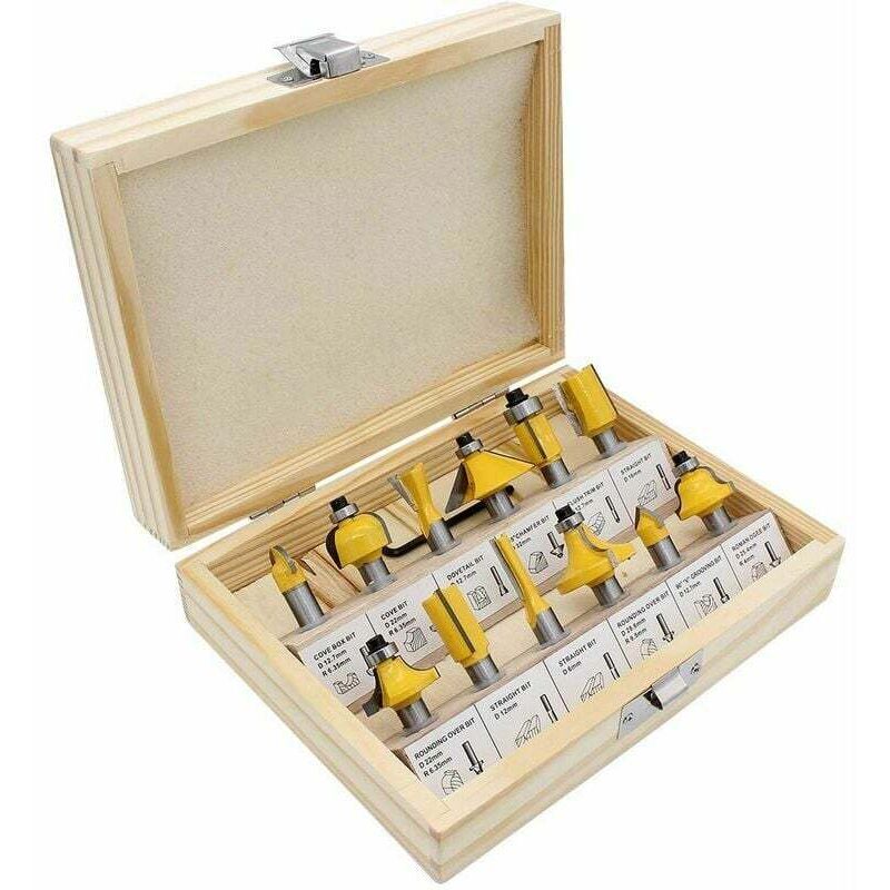 12 Stück 8-mm-Schaft-Hartmetall-Fräser für die Holzbearbeitung, inklusive Holzkoffer, für Türen, Tische, Regale, Schränke und Heimwerkerprojekte.
