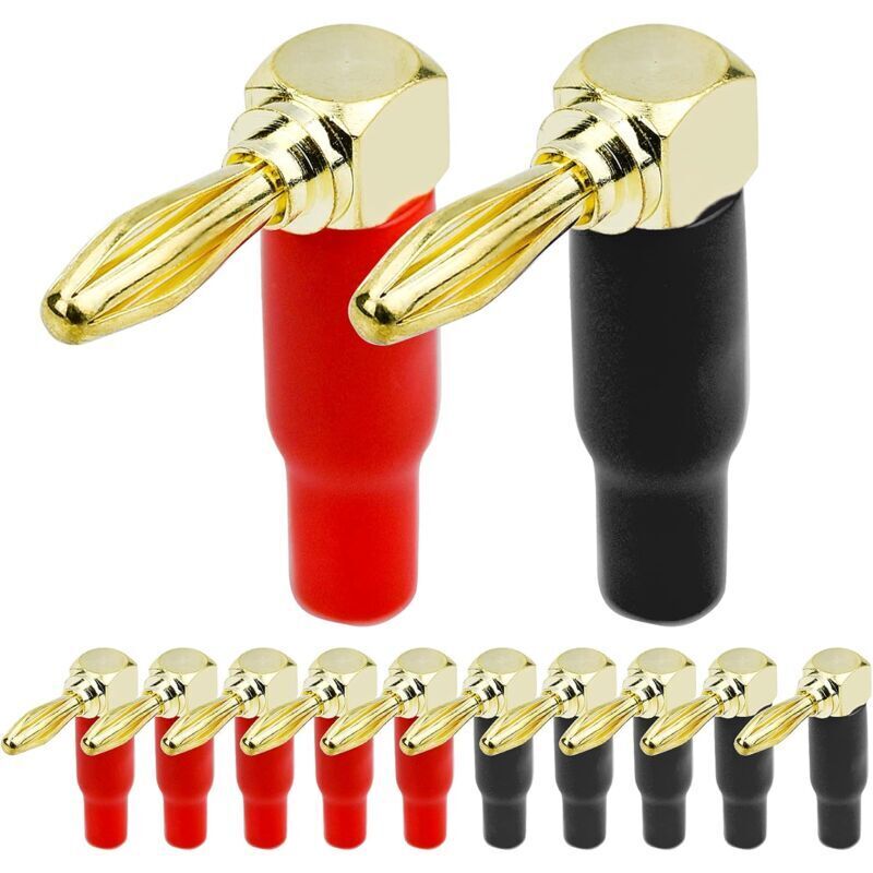 Odipie - 12 Stück 90-Grad-Bananenstecker, 4 mm vergoldete L-förmige Bananenstecker aus reinem Kupfer für Lautsprecherkabel, Audio-/Video-Receiver,