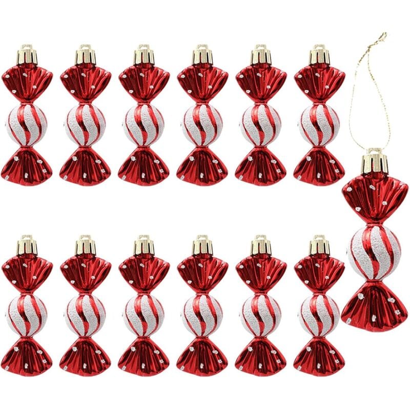 12 Stück Christbaumschmuck, Süßigkeiten-Anhänger, Weihnachtsdekoration, Zuckerstangen zum Aufhängen am Weihnachtsbaum (Rot-B)