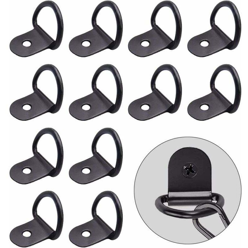 12 Stück Edelstahl-Festring, D-Ring, fester Anhänger, fester Ring, Motorrad, LKW, Kajak, Auto, Elektrowerkzeuge, Camping, Hängematte, Holz, Schwarz
