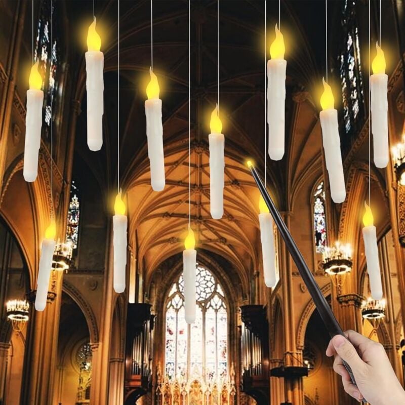 12 Stück Halloween Dekoration Schwebende Kerzen,Floating Candles Schwimmende Kerzen mit Zauberstab Fernbedienung Flackernde Hängende Fliegende Kerzen