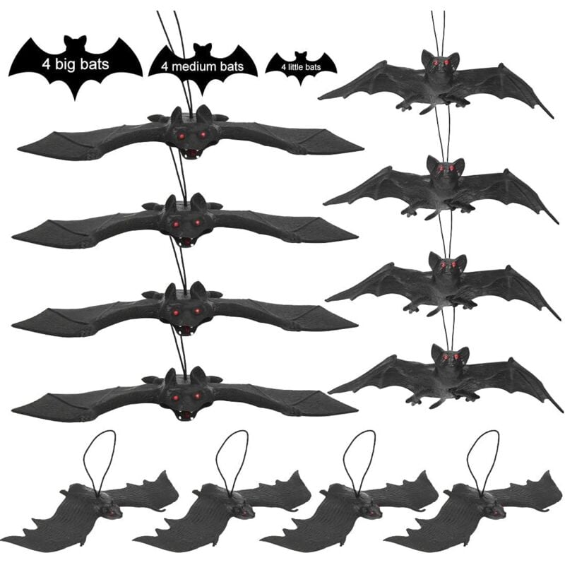 Bluedeer - 12 Stück Halloween Fledermäuse Deko,halloween fledermäuse Outdoor,Halloween Hängende Fledermaus, Halloween Bats, 3 Verschiedene Größen 3D