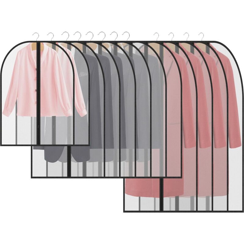 12 Stück Kleiderschutzhüllen, Staubdichte transparente Schutzhülle zum Aufhängen von Kleidern mit Reißverschluss, Anzughülle, Kleiderschutz für