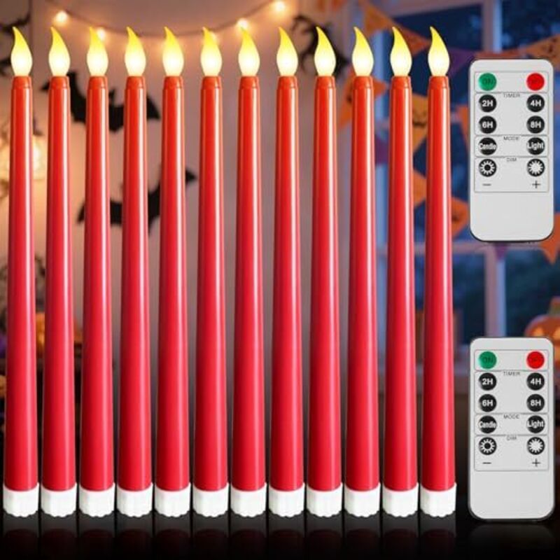 12 Stück LED Stabkerzen mit Timerfunktion, Halloween Deko 28cm LED Kerzen mit Fernbedienung,Elektrische Kerzen für Halloween,Weihnachtsdeko, Hochzeit