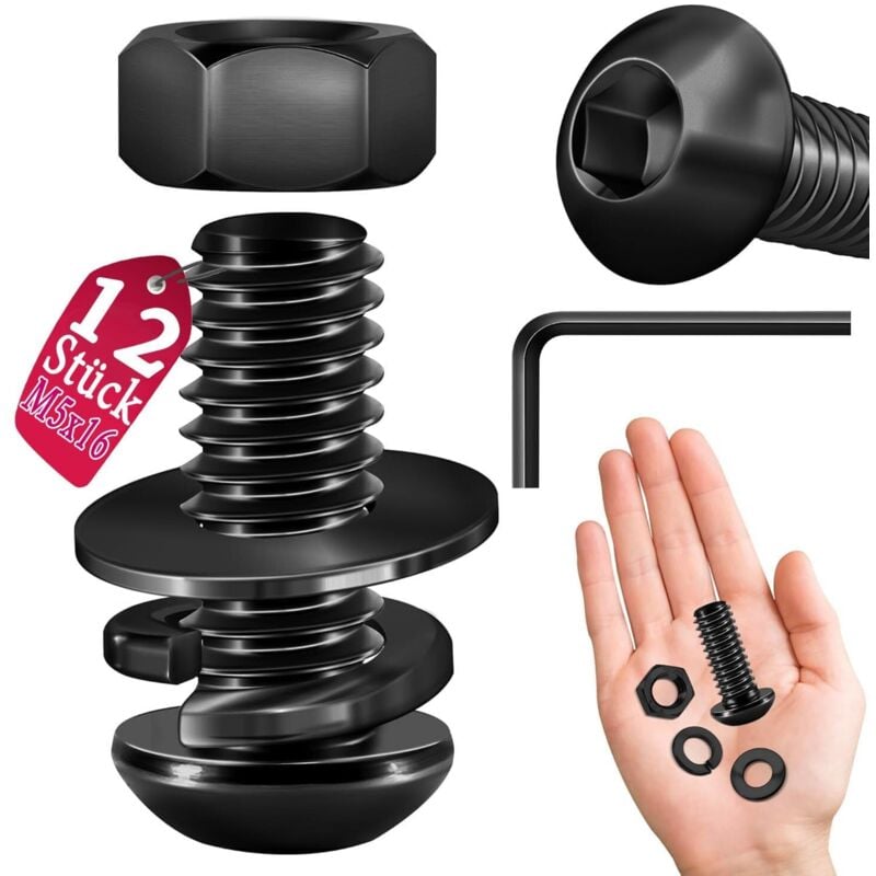 12 Stück M5 Schrauben, Schrauben mit Muttern, Linsenkopfschrauben M5 x 16mm schrauben Innensechskant Edelstahl A2 V2A Vollgewinde für Tischbeine