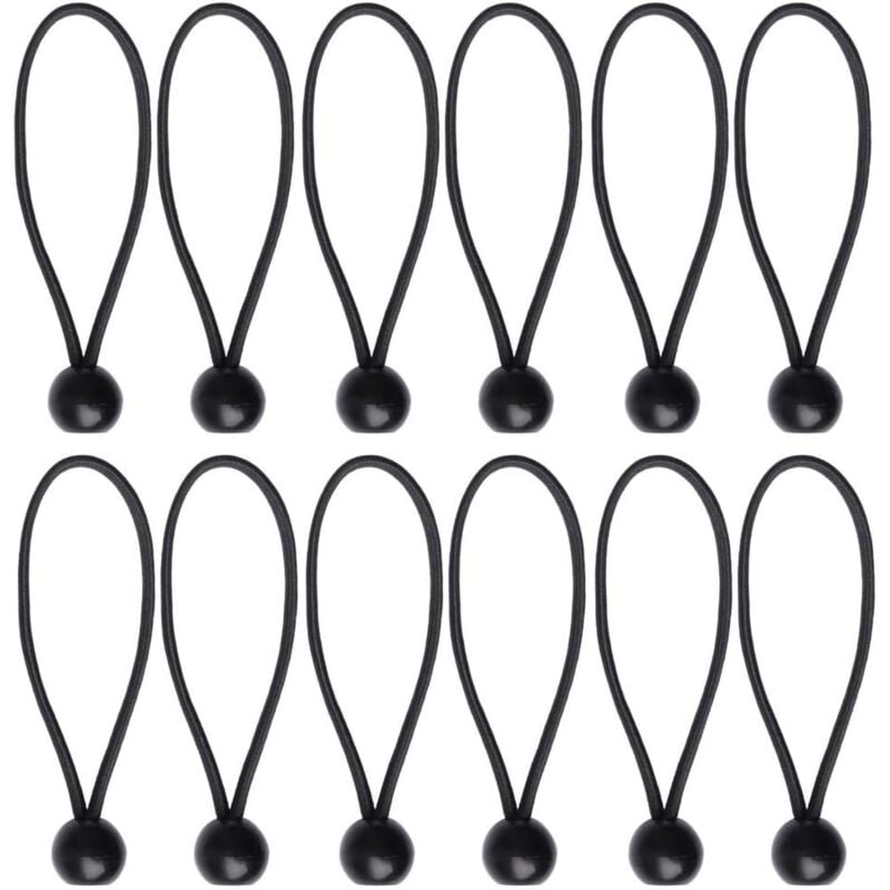 Ersandy - 12 Stück schwarze Planen-Bungees-Bälle, Planen-Bungee-Seil für Banner, Planen, Pavillons, Zelte, Zelt-Bungee-Haken, Planenhalter,