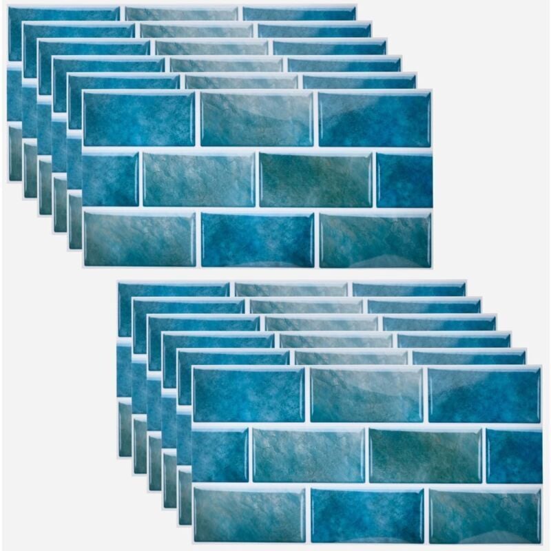 12 Stück Wandfliesenaufkleber, 30 x 15 cm, Fliesenaufkleber, selbstklebende Fliesenaufkleber, wasserdichte Fliesenfolie für Küche und Bad (Entenblau)