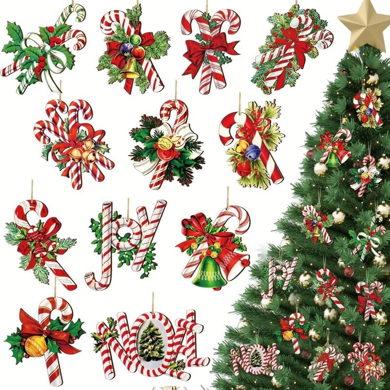 12 Stück Weihnachts-Lolli-Ornamente, Süßigkeiten-Christbaumschmuck, bunte Mini-Zuckerstangen-Hängeornamente, Polymer-Ton,