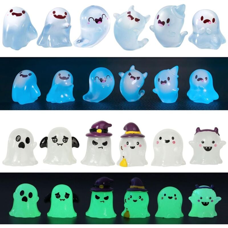 Bluedeer - 12 Stücke Halloween Deko Miniatur Figuren Leuchtend Halloween Miniatur Geister Outdoor Leutende Deko Garten Deko