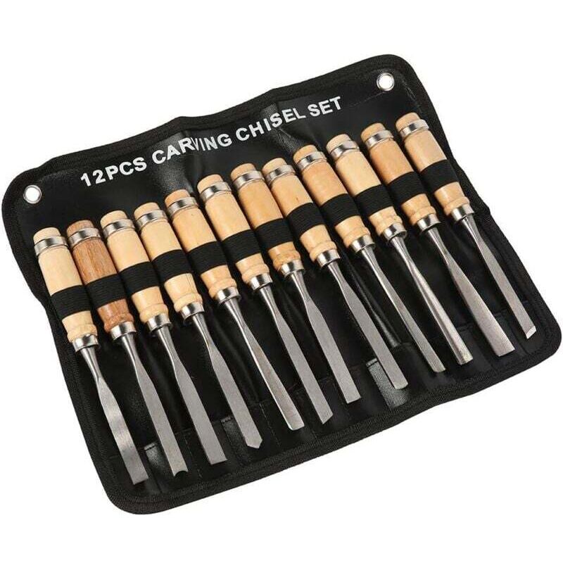 12-teiliges Holzschnitzwerkzeug-Set: Holzmeißel mit Holzgriffen und Spule, Schnitzmesser, professionelles Holzschnitzwerkzeug für Anfänger, Graveure