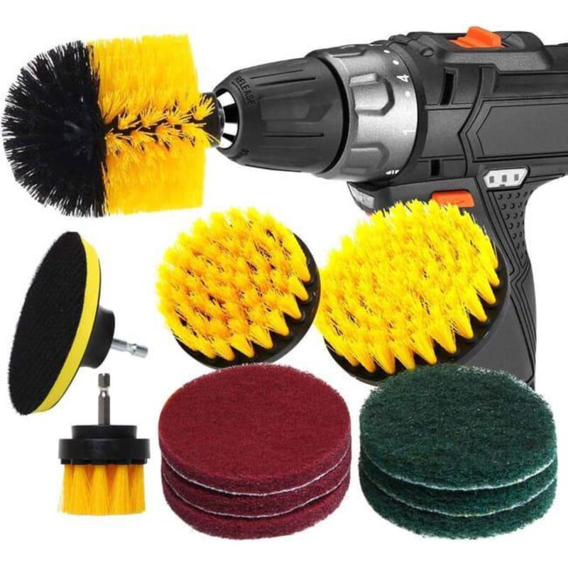 12-teiliges Reinigungsbürsten-Set für Bohrmaschinen, geeignet für Autobohrmaschinen, Felgen, Fliesen, Teppiche, Badewannen und Küchen.