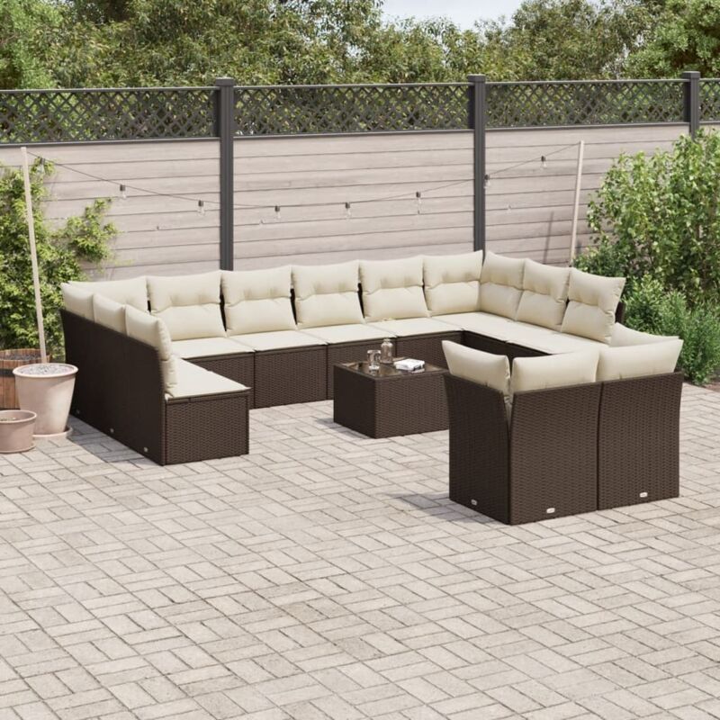 Vidaxl - 13-tlg. Garten-Sofagarnitur mit Kissen Braun Poly Rattan