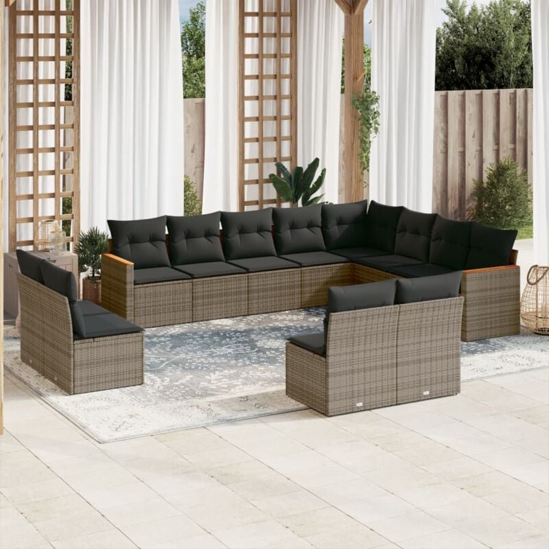 Vidaxl - 12-tlg. Garten-Sofagarnitur mit Kissen Grau Poly Rattan