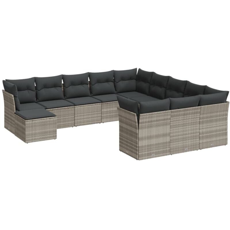 Vidaxl - 12-tlg. Garten-Sofagarnitur mit Kissen Hellgrau Poly Rattan