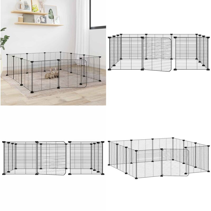 12-tlg. Haustierkäfig mit Tür Schwarz 35x35 cm Stahl - Haustierkäfig - Kleintiergehege - Hamsterkäfig - Rattenkäfig - Meerschweinchenkäfig - Home &