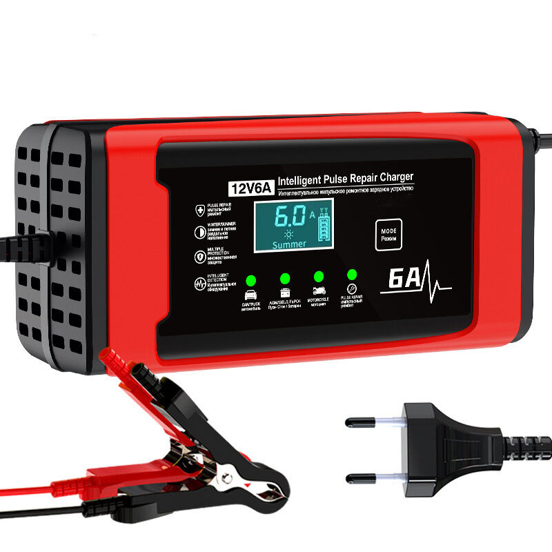 12 V 6 A Smart-Ladegerät für Autobatterie, intelligentes Ladegerät mit Temperaturkompensation, Motorrad-Batterieladegerät, 12-Volt-Autoladegerät für